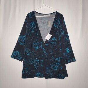 Avenue Studio Faux Wrap Top Women 26/28 Business Casual Office Travel Turquoise